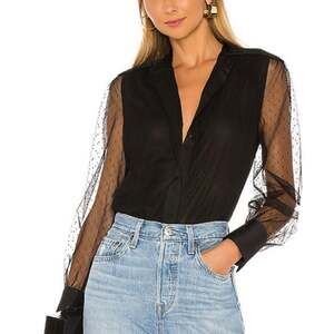 Equipment Femme Garion Long Sleeve Mesh Sheer Button Down Black Top SMALL